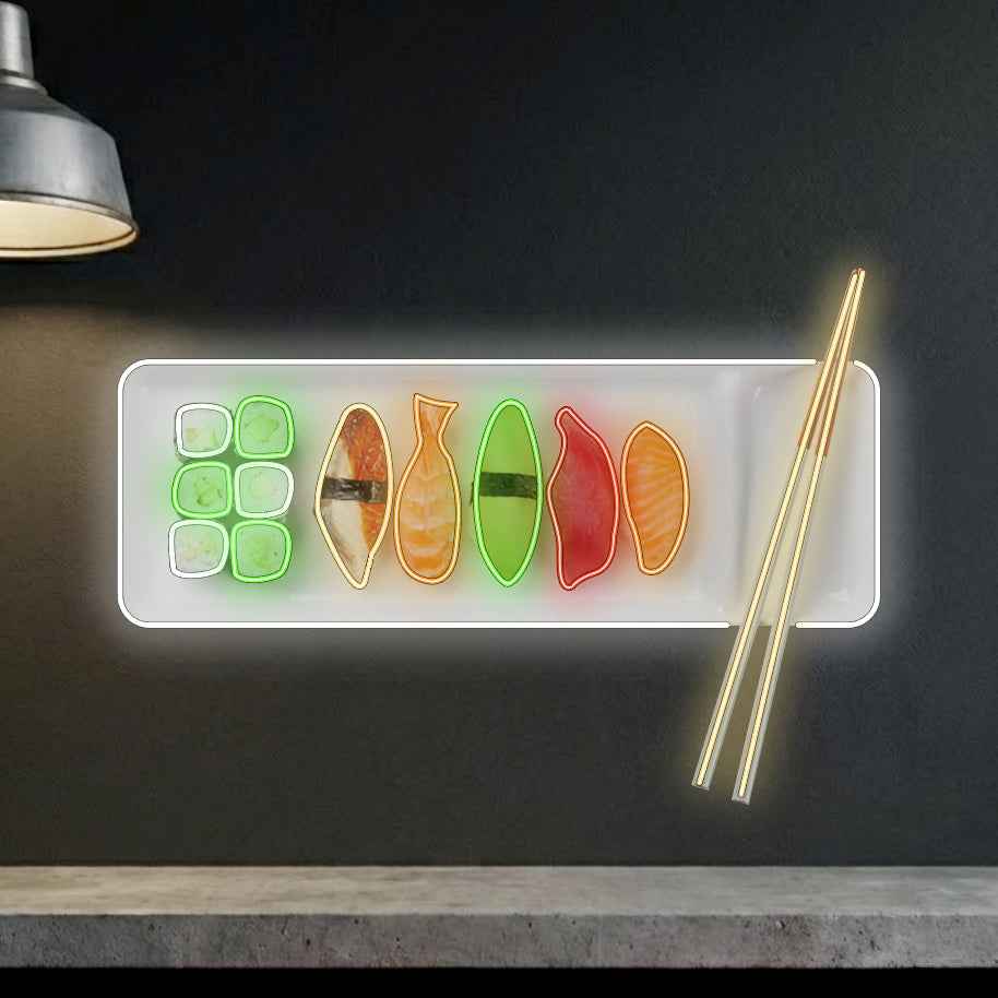 Sushi z pałeczkami - neon LED z nadrukiem