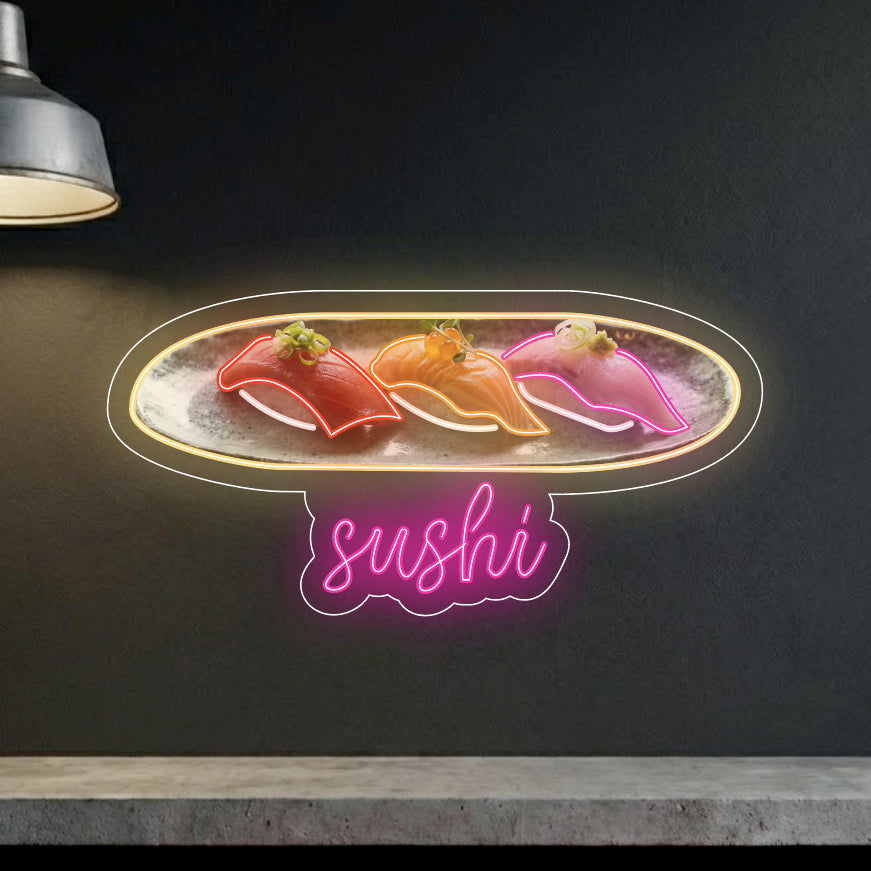 Sushi z napisem - neon LED z nadrukiem