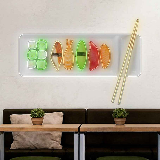 Sushi z pałeczkami - neon LED z nadrukiem