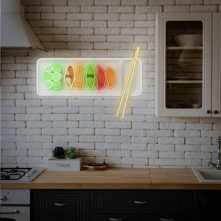 Sushi z pałeczkami - neon LED z nadrukiem