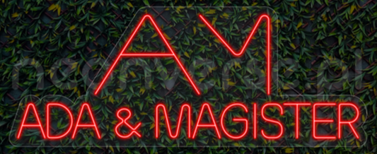Neon LED "AM Ada&Magister" 80cm szerokości z podkładem
