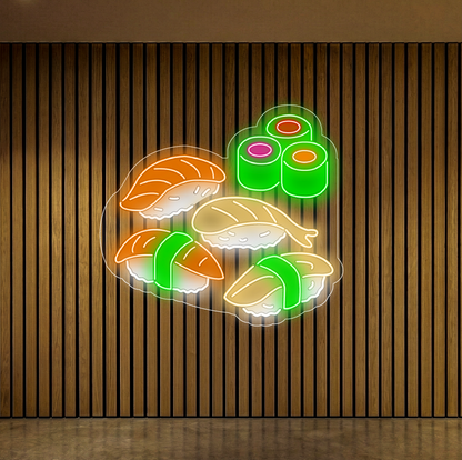 Neon z sushi na lamelach