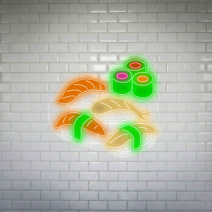 Neon sushi na ścianie z płytek