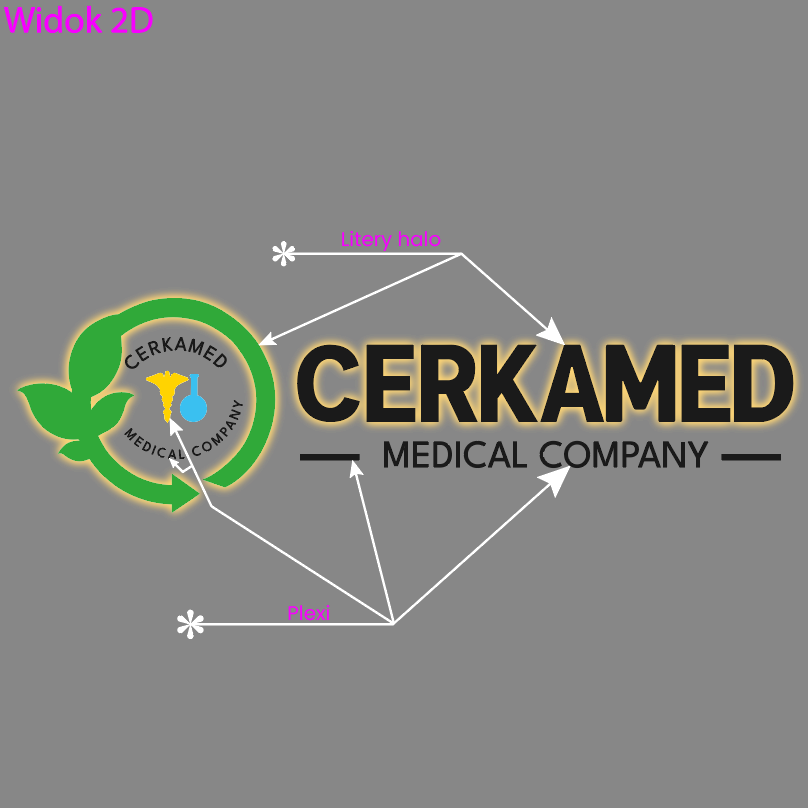 Cerkamed Medical Company - litery HALO + elementy z plexi 3mm