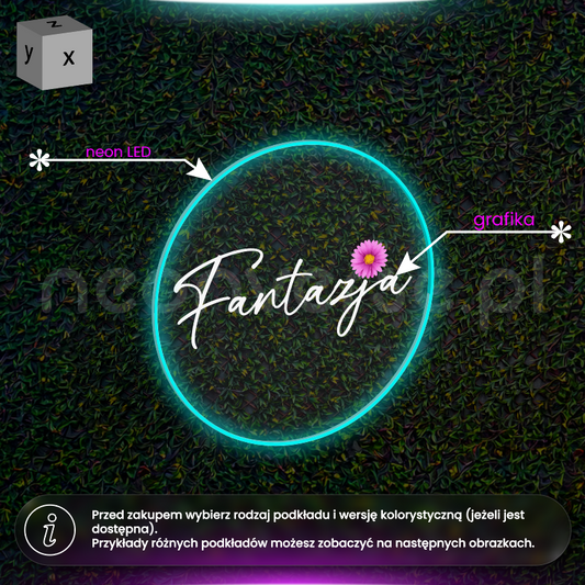 Fantazja - niepodświetlany napis w okręgu z neonu