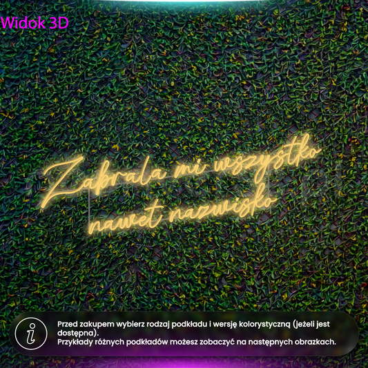 Zabrała mi wszystko, nawet nazwisko - wariant 3 - neon LED