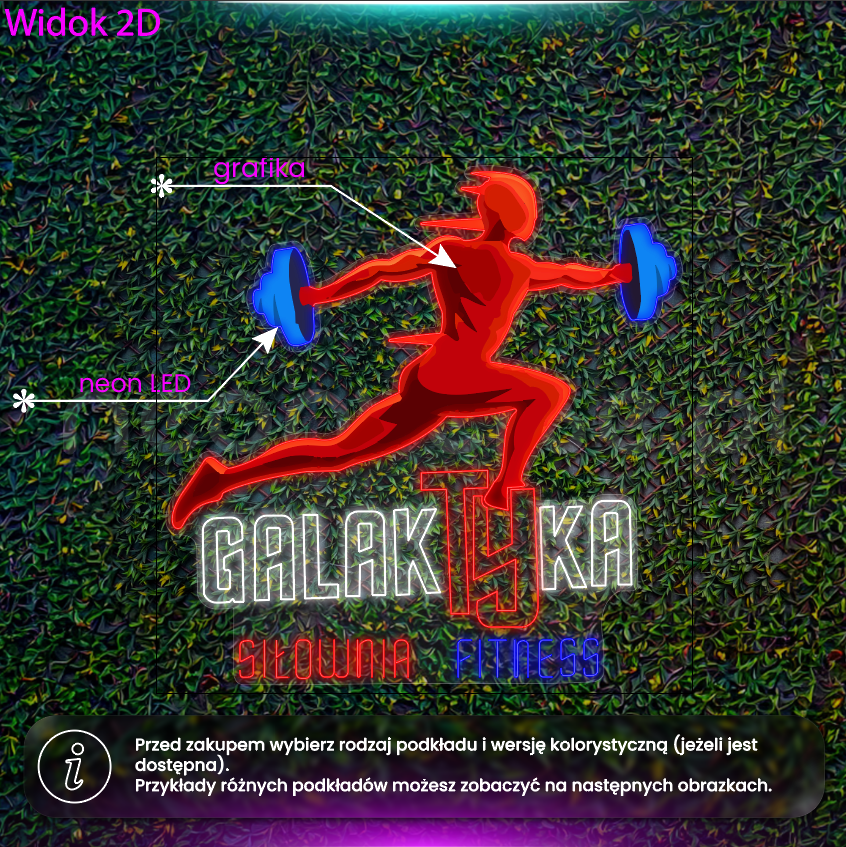 Galaktyka Siłownia Fitness - neon LED z grafiką