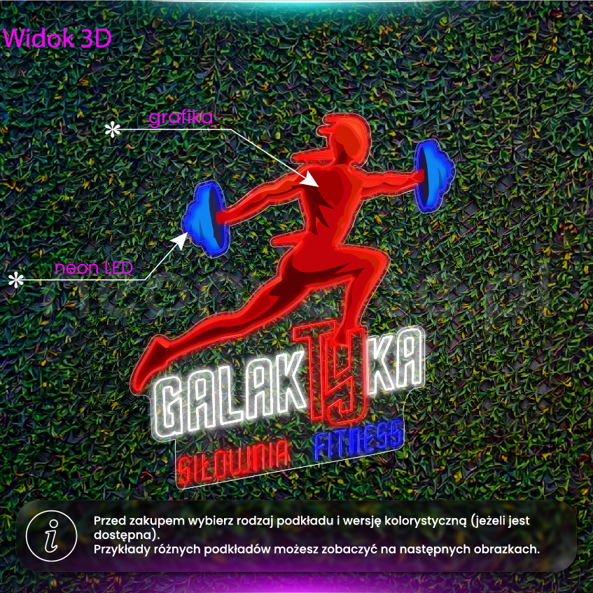 Galaktyka Siłownia Fitness - neon LED z grafiką