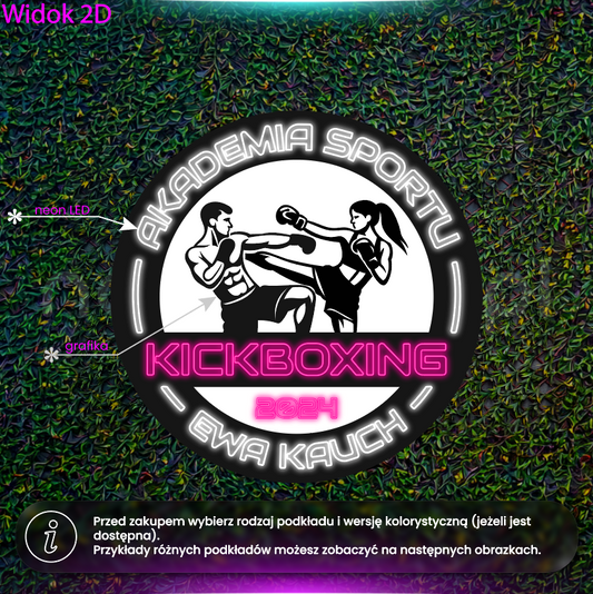 Akademia Sportu Kickboxing - neon LED z grafiką