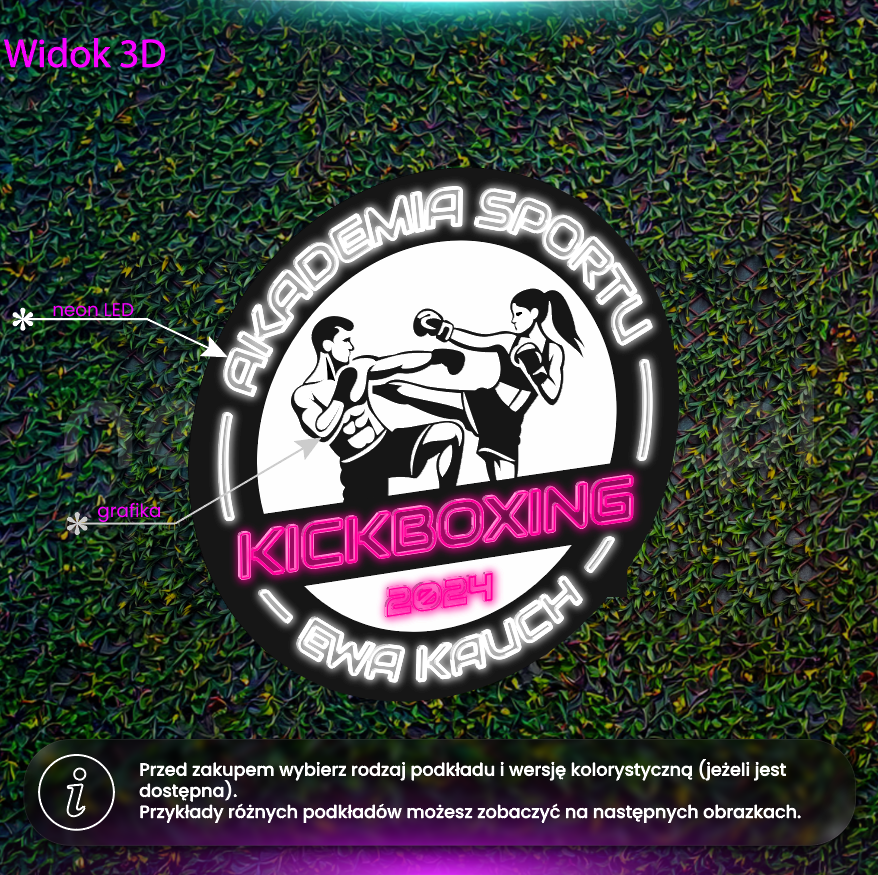 Akademia Sportu Kickboxing - neon LED z grafiką