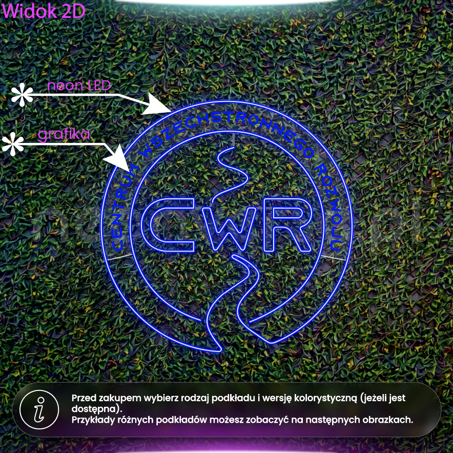 Centrum wszechstronnego rozwoju - neon LED na stelażu z miejscem na grafikę