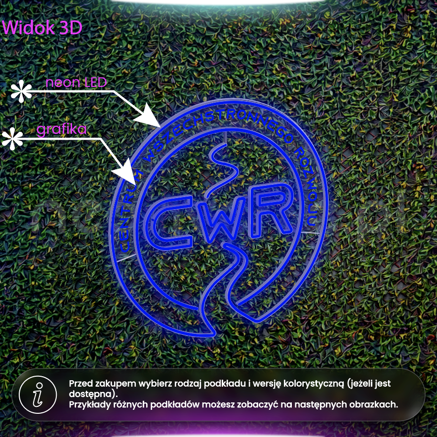 Centrum wszechstronnego rozwoju - neon LED na stelażu z miejscem na grafikę