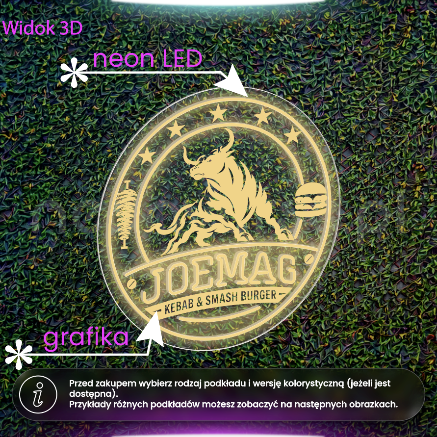 Joemag Kebab & Smash Burger - neon LED z grafiką