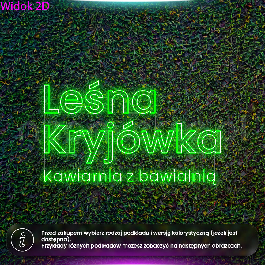 Leśna kryjówka - napis kawiarnia z bawialnią - neon LED