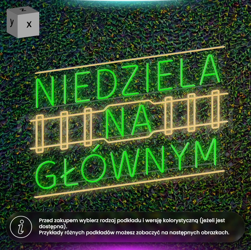 Niedziela na głównym - neon LED na kracie z przygotowaniem do używania na zewnątrz