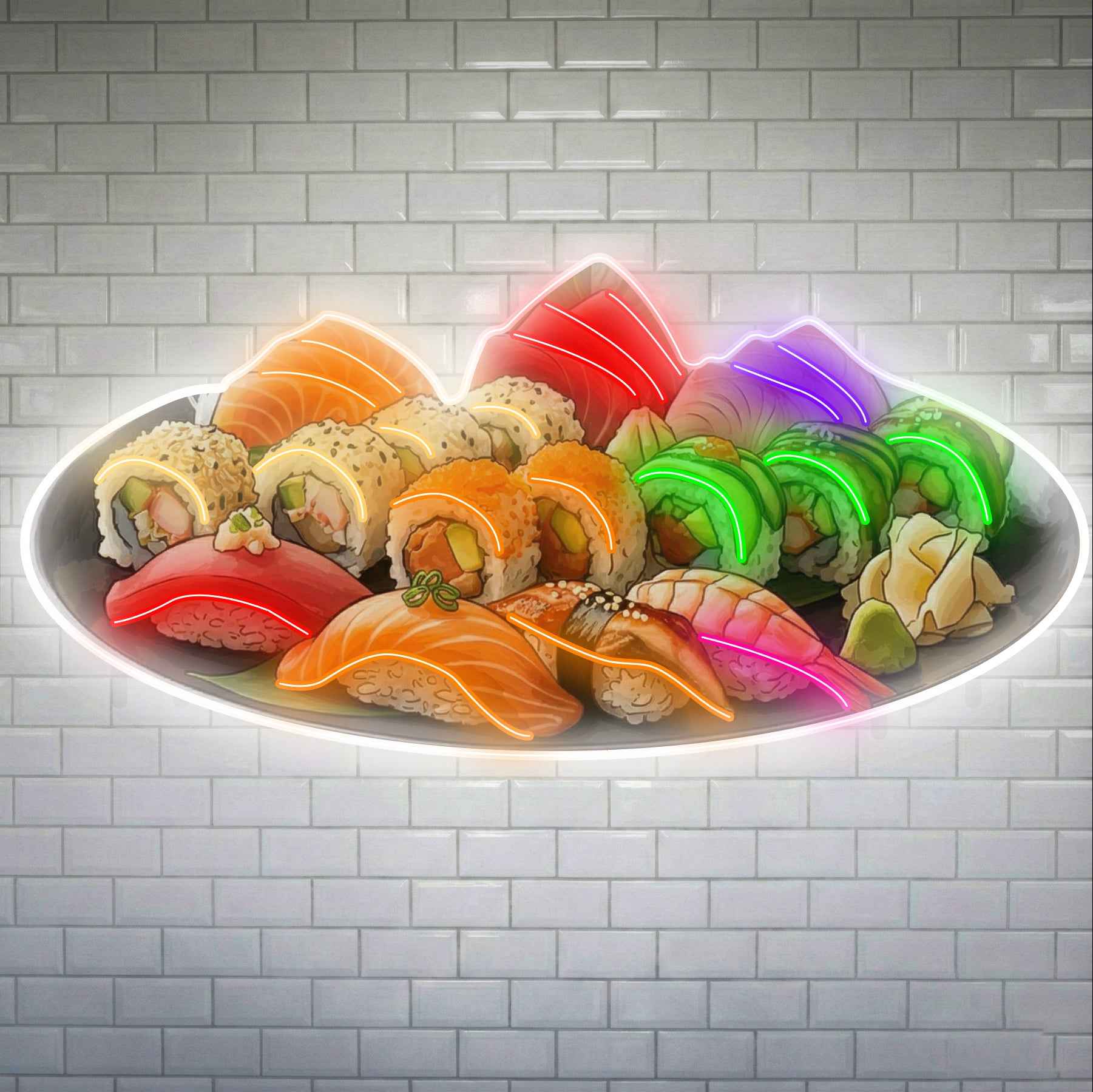 Neon Sushi na talerzu