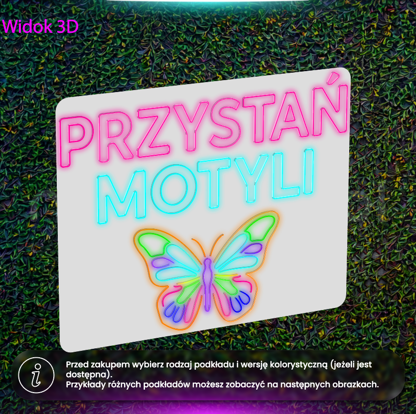 Przystań Motyli - neon LED z przygotowaniem do używania na zewnątrz