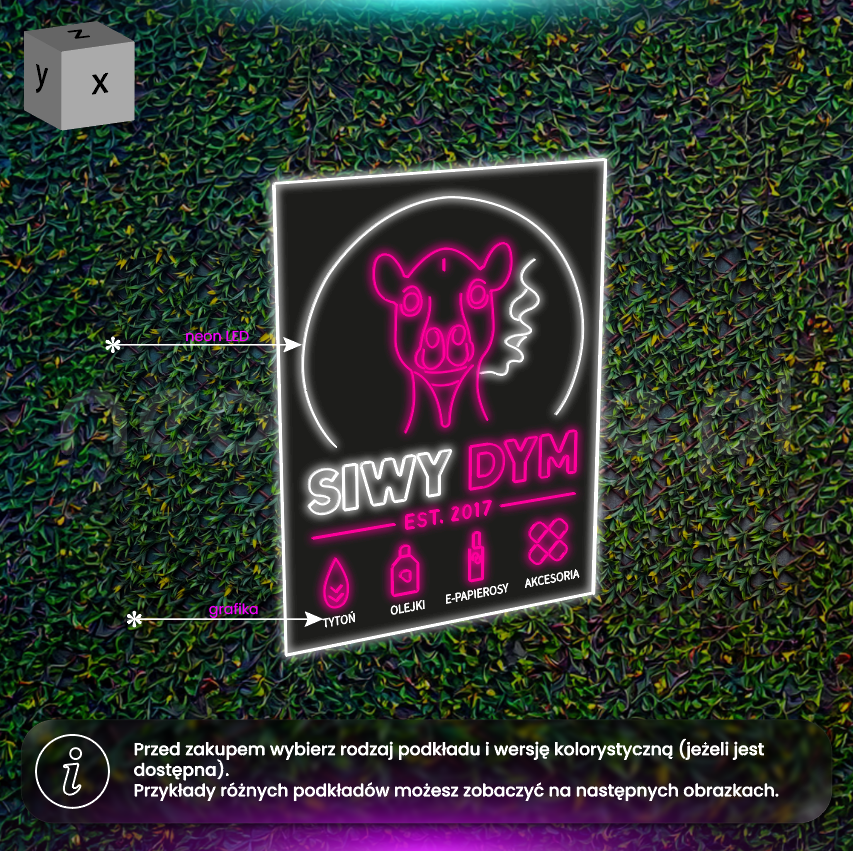Siwy Dym tablica - neon LED z przygotowaniem do używania na zewnątrz