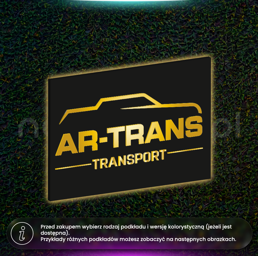 Ar-Trans czarna podświetlana tablica ze złotymi napisami z plexi